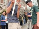 Students with a homemade antenna.